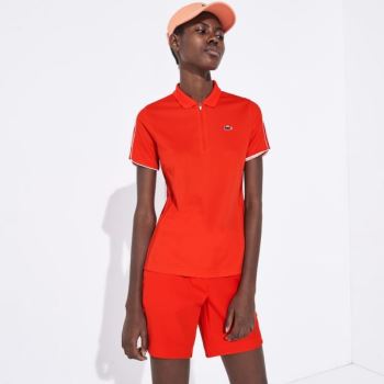 Lacoste SPORT Breathable Zip-Up Polo Shirt - Polo Dámské Červené / Bílé | CZ-J0m6OO